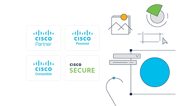 Cisco partner logos, certificates, and wordmark