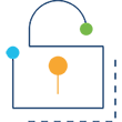 A navy blue outline of a security lock