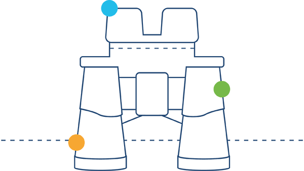 A navy blue outline of binoculars