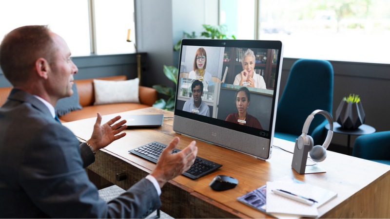 Person in a Webex meeting with four others