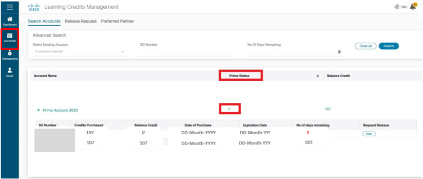 Navigate to the Accounts tab to see the Prime account