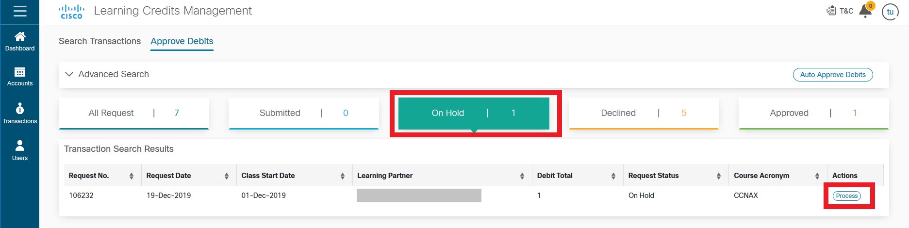 LCMT Debit Status Update