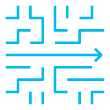 Icon of arrow going directly through maze, representing simplification