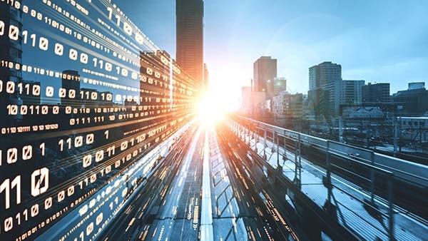Photo illustration depicting digital acceleration of a city