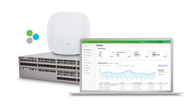 Cisco Catalyst 9000 access point and Cisco Catalyst 9000 switch with Cisco Meraki dashboard