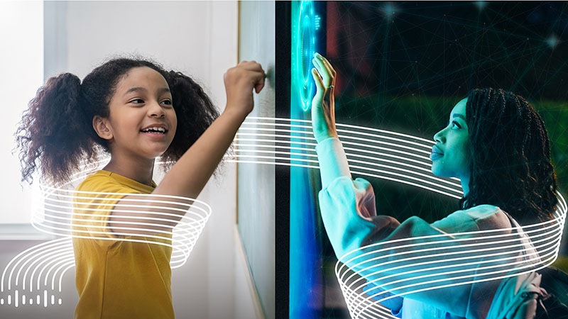 A girl and a woman ideating on a board