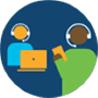 Two diverse individuals using a handheld and desktop device