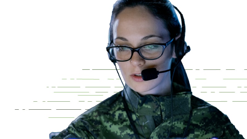 Person talking into a headset microphone
