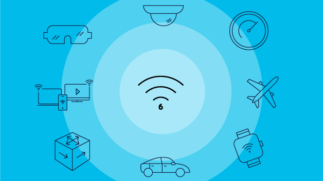 Diagramme de Wi-Fi 6 entouré d’icônes connexes