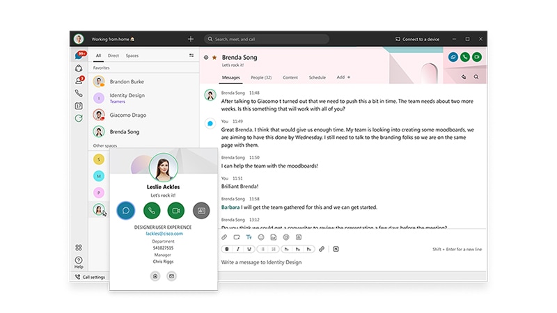 Une application facile à utiliser pour faire des appels et des réunions, envoyer des messages, et accomplir le travail.