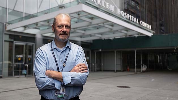 Man in front of hospital