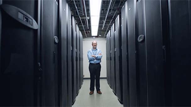 Man in data center room