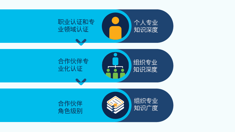 个人职业认证、合作伙伴专业化认证和合作伙伴角色级别关系图