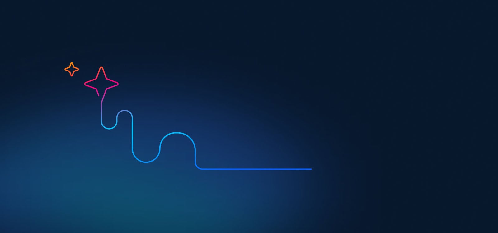 خط أزرق ووردي وبرتقالي يرتفع إلى أعلى ليتحول إلى نجمة متلألئة، يرمز إلى النمو أو التحول