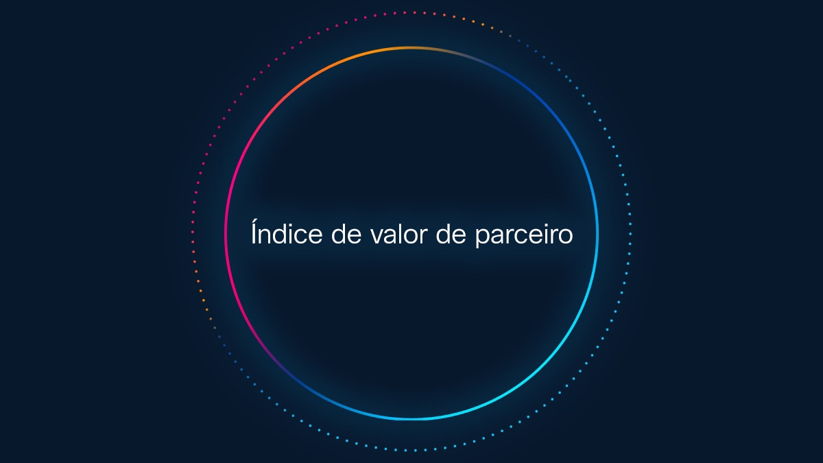 Círculo rosa-laranja-azul com o “índice de valor de parceiro” no centro, sobre um fundo escuro.
