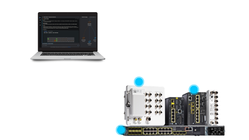 Cyber Vision and AI troubleshooting images displaying a switch diagram