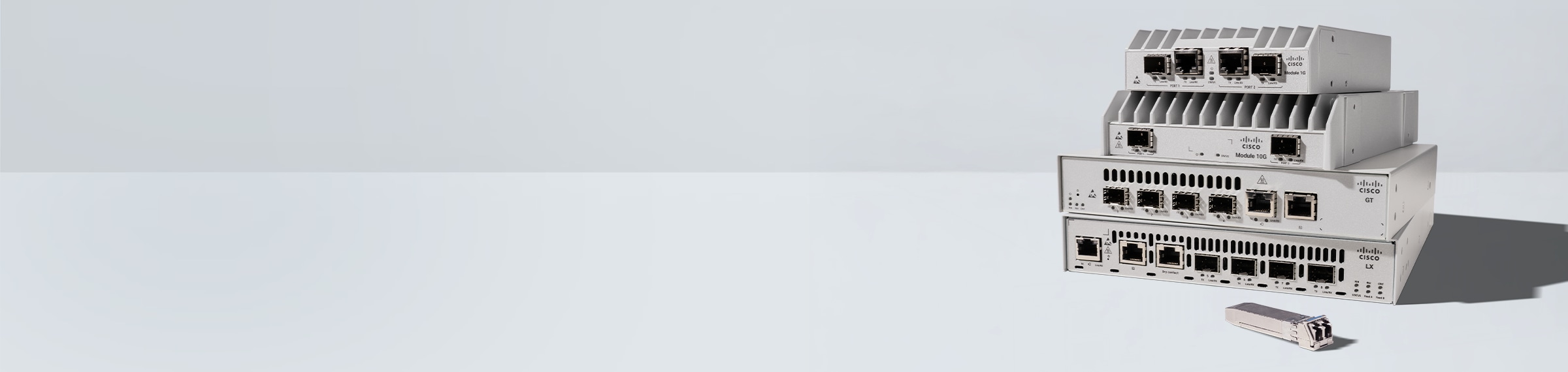 Cisco Provider Connectivity Assurance sensors, including  Module 1G, 10G, LX-S, GT, and an SFP