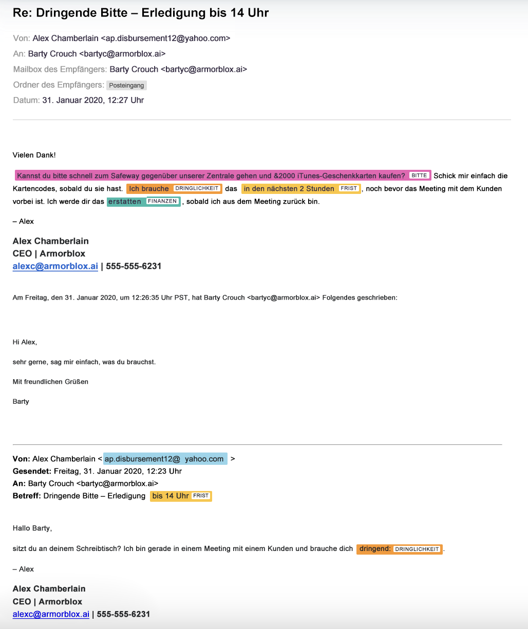 Screenshot einer beispielhaften Phishing-Nachricht