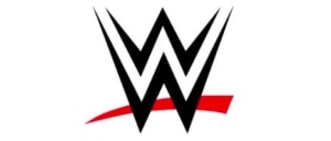 WWE logo, featuring a letter W in black font with a red swish behind it
