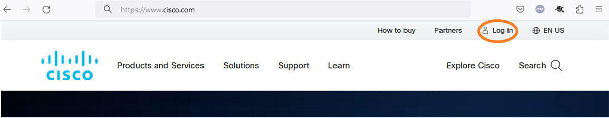 Cisco.com header with the person icon highlighted