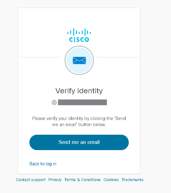 Verify Identity screen with the email reset option