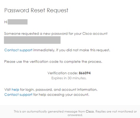 Password Reset Request email