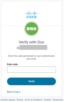Verify with Duo code screen