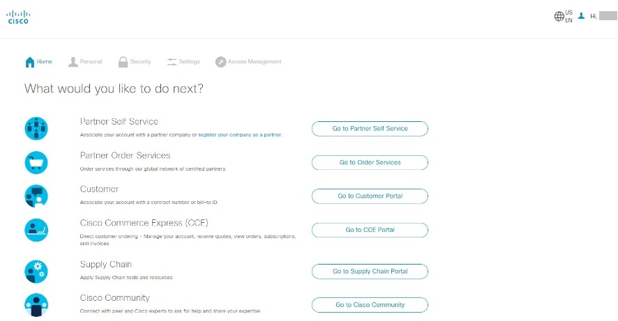 Cisco profile Home tab