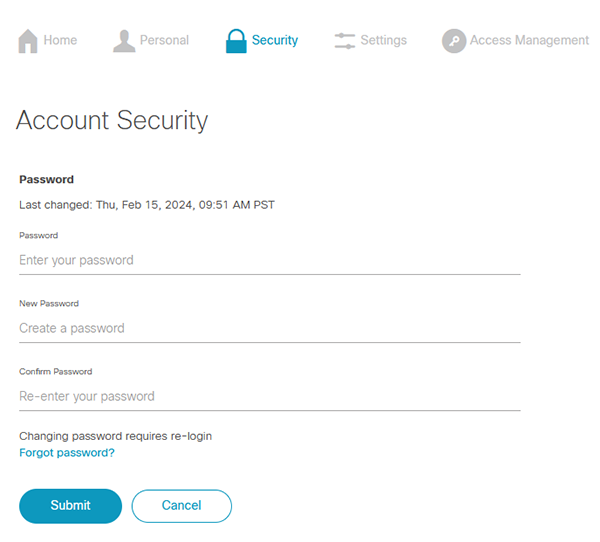 Account Security password change form