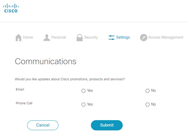 Communications preferences settings
