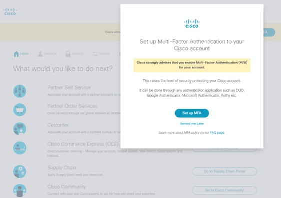 Proactive MFA setup prompt, screen 1