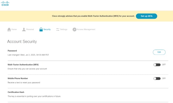 Account Security MFA toggle, screen 2