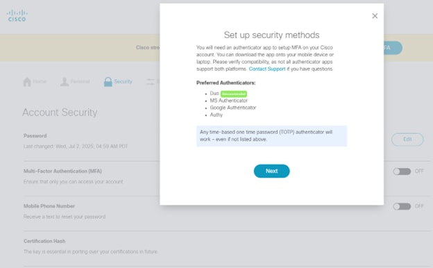Authenticator selection dialog, screen 4