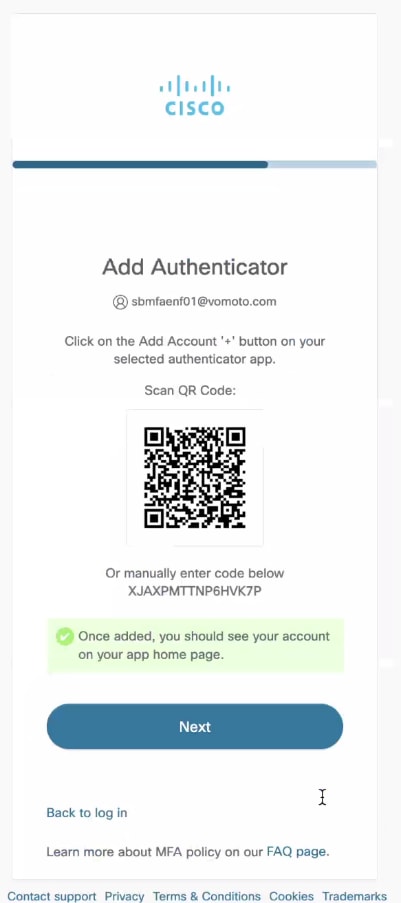 Reactive MFA Add Authenticator screen, step 2
