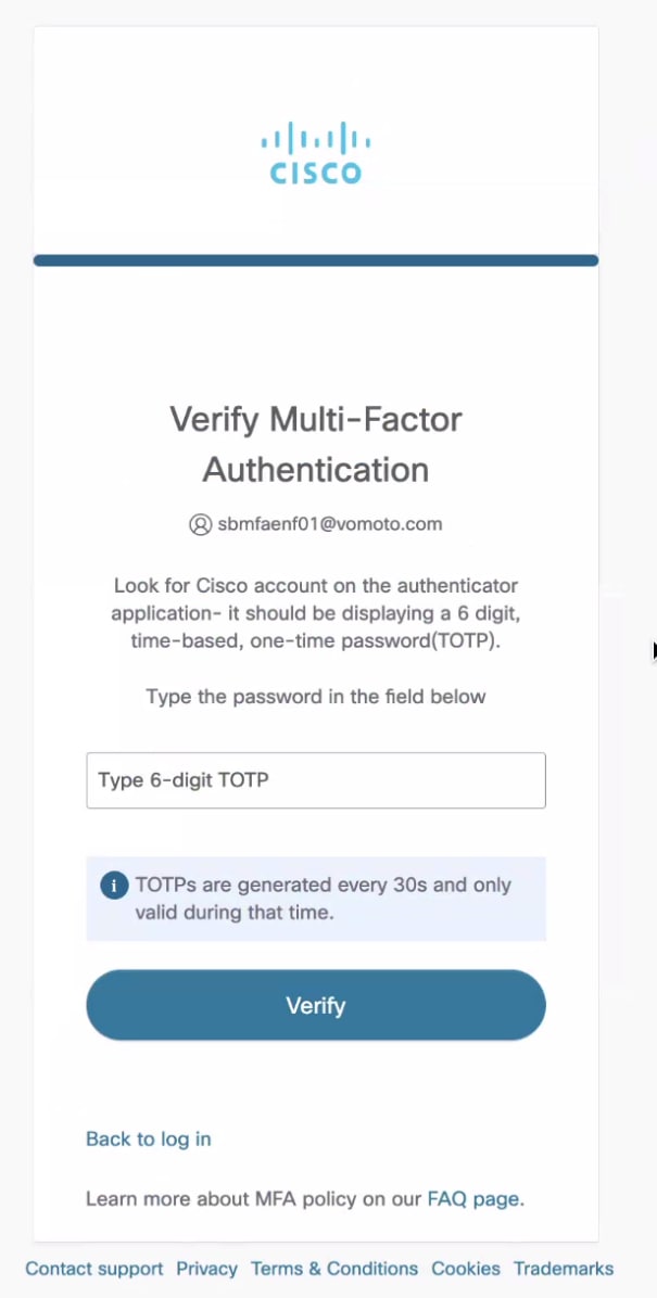 Reactive MFA verification screen, step 3
