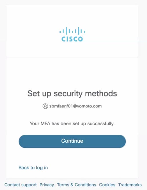 Reactive MFA setup success confirmation