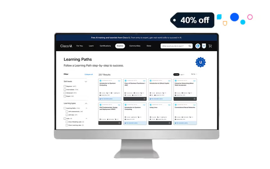 Save 40% on Cisco U. Essentials to learn more, earn more, and lab more