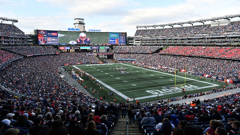 Gillette Stadium filled with fans during an American football game