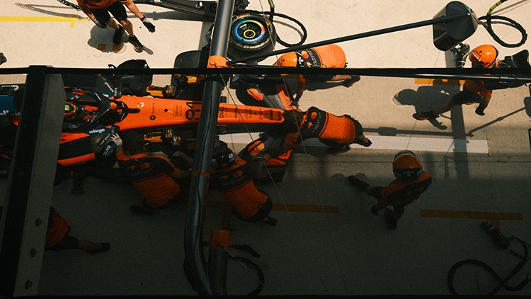 Overhead view of a McLaren Mastercard Formula 1 Team pit stop
