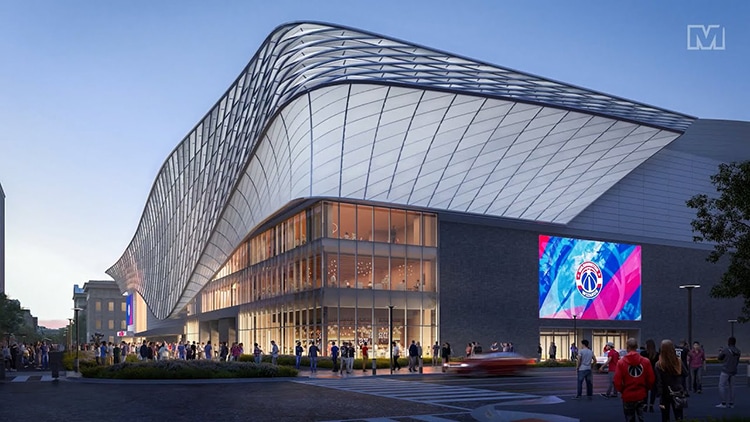 Exterior rendering of a modern sports arena