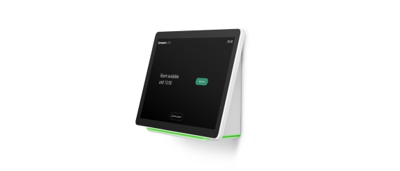 Front-side view of Cisco Room Navigator wall-mounted tablet