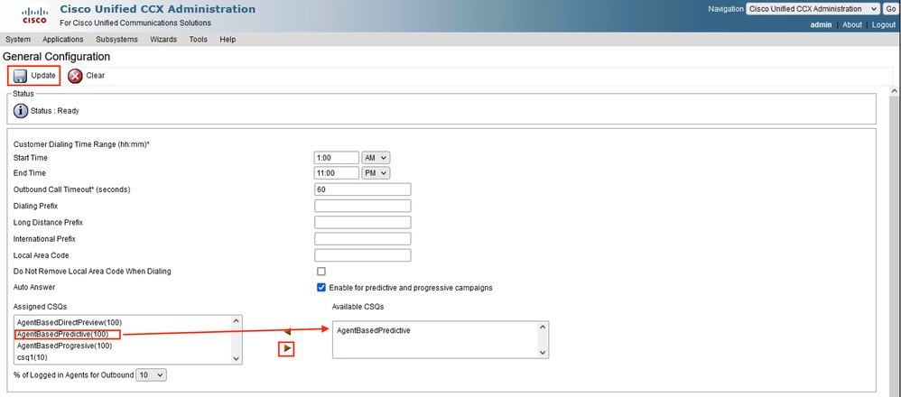 Uccx Program UCCX 에이전트 기반 예측 기능을 위한 아웃바운드 다이얼러 구성 - Cisco