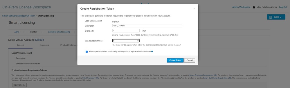 Select Copy to Copy the Newly Created Token
