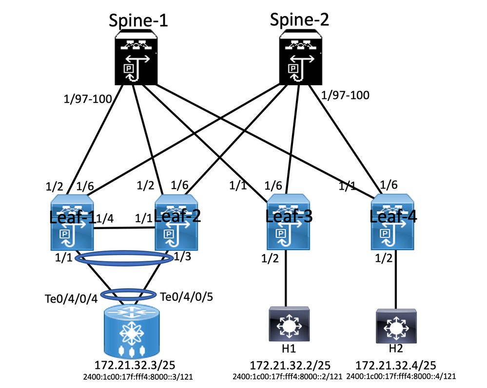 Network diagram for EVPN Vxlan IPV6 Overlay