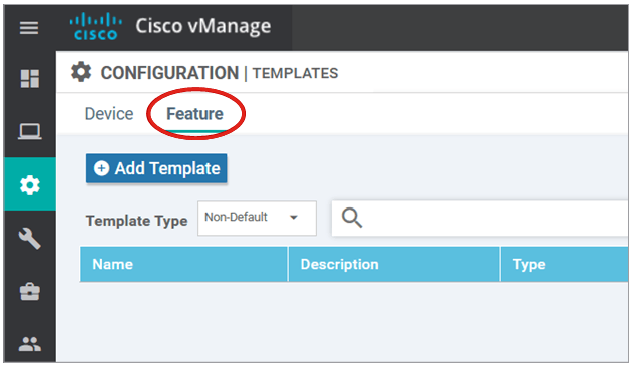 Shows Templates page in Configuration Tab of vManage