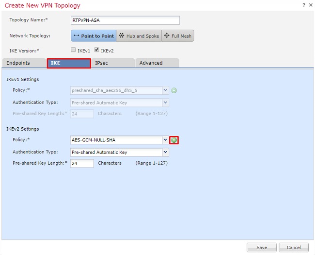 Cisco Firepower VPN Configuration - Configure IKE parameters - Create a new IKE policy