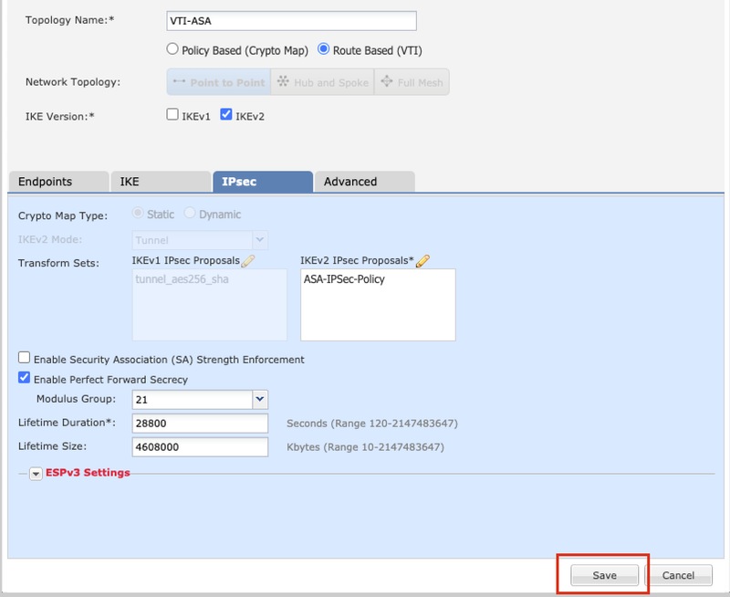 在FMC管理的FTD上配置基于路由的站点到站点VPN隧道 Cisco