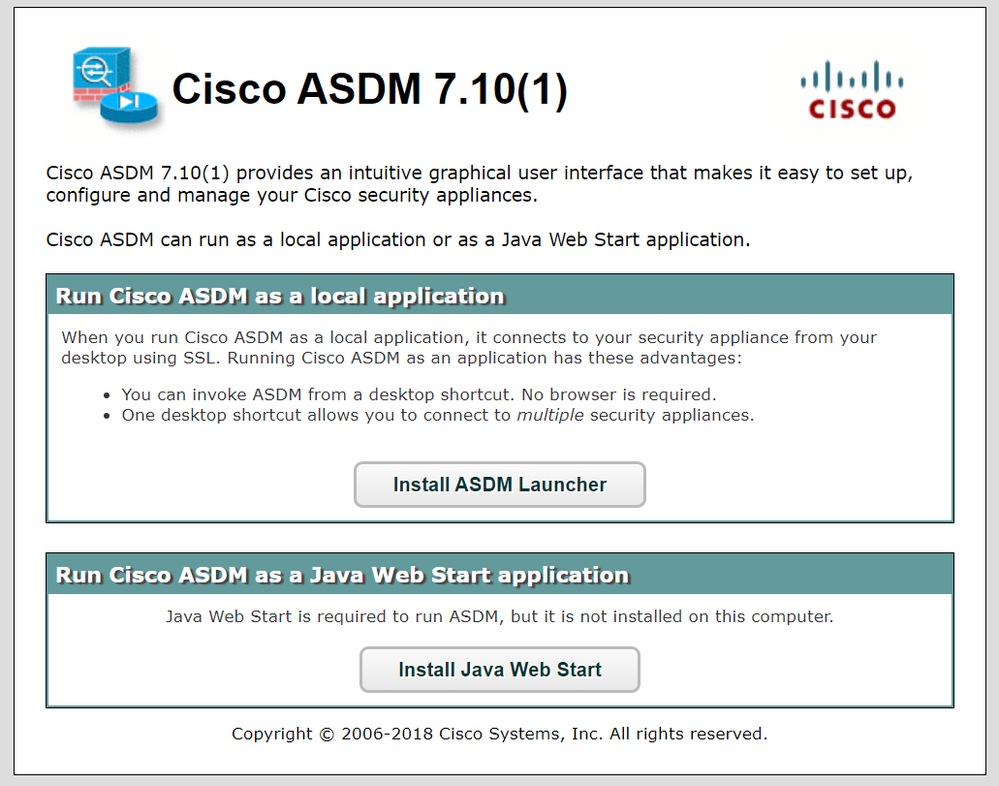 Cisco ASA Smart Licensing on FXOS - Cisco ASDM 710(1) Start Screen