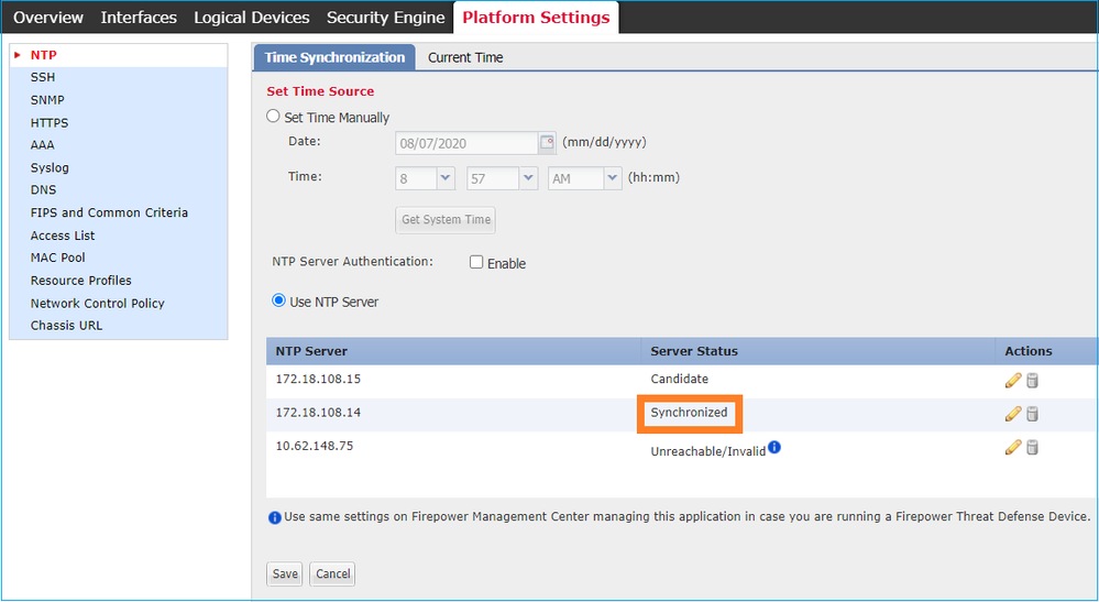 Cisco ASA Smart Licensing on FXOS - Select Use NTP Server to Synchronize the Time
