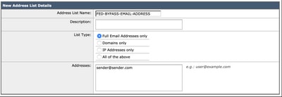 Create an Address List to Bypass FED Inspection
